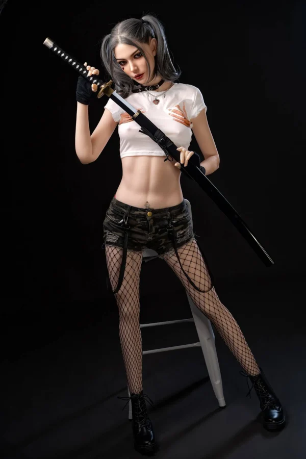 Close-up of Camila cosplay sex doll face with detailed eyes and lips